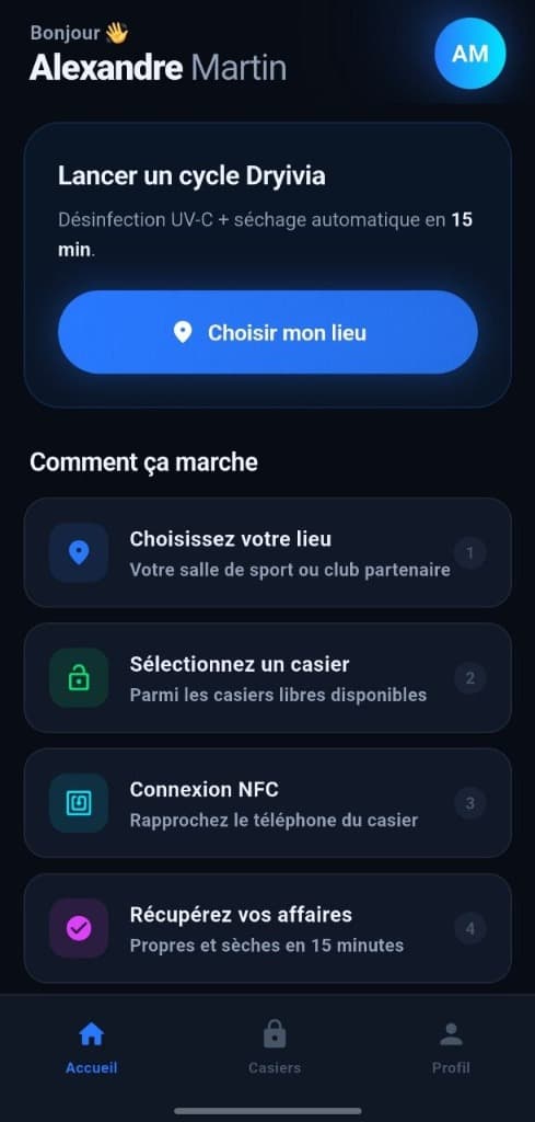 Application Dryivia — Interface Sportif